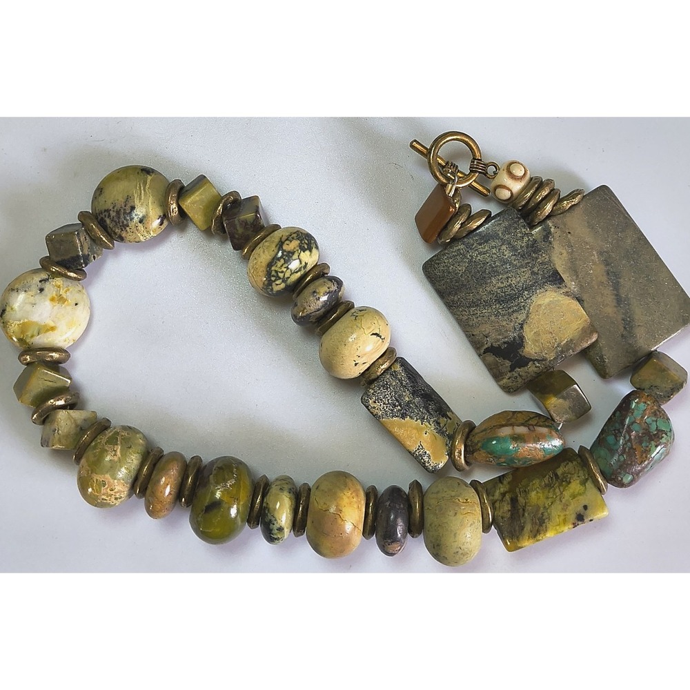 Chunky Gemstone Jasper Bead Necklace 18" Heavy